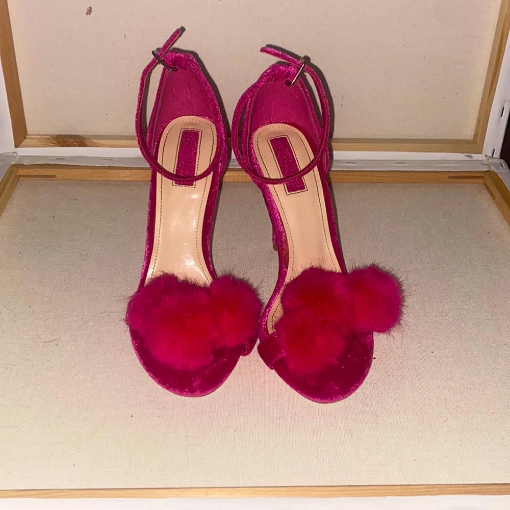 Pink forever21 Heels with fuzzy balls